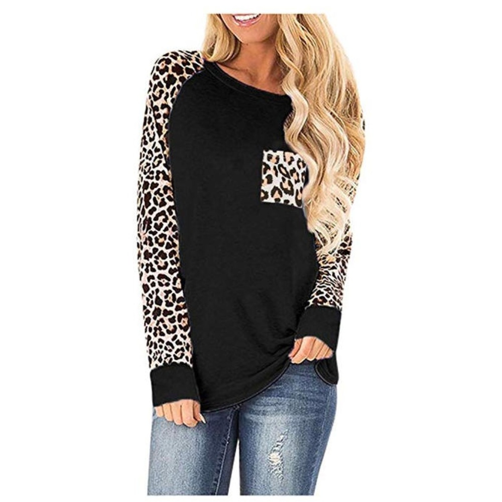 Women Autumn Long Sleeve Leopard Loose Tops Bloues